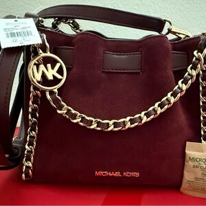 New Michael Kors Burgundy Shoulder Bag with Gold Accents